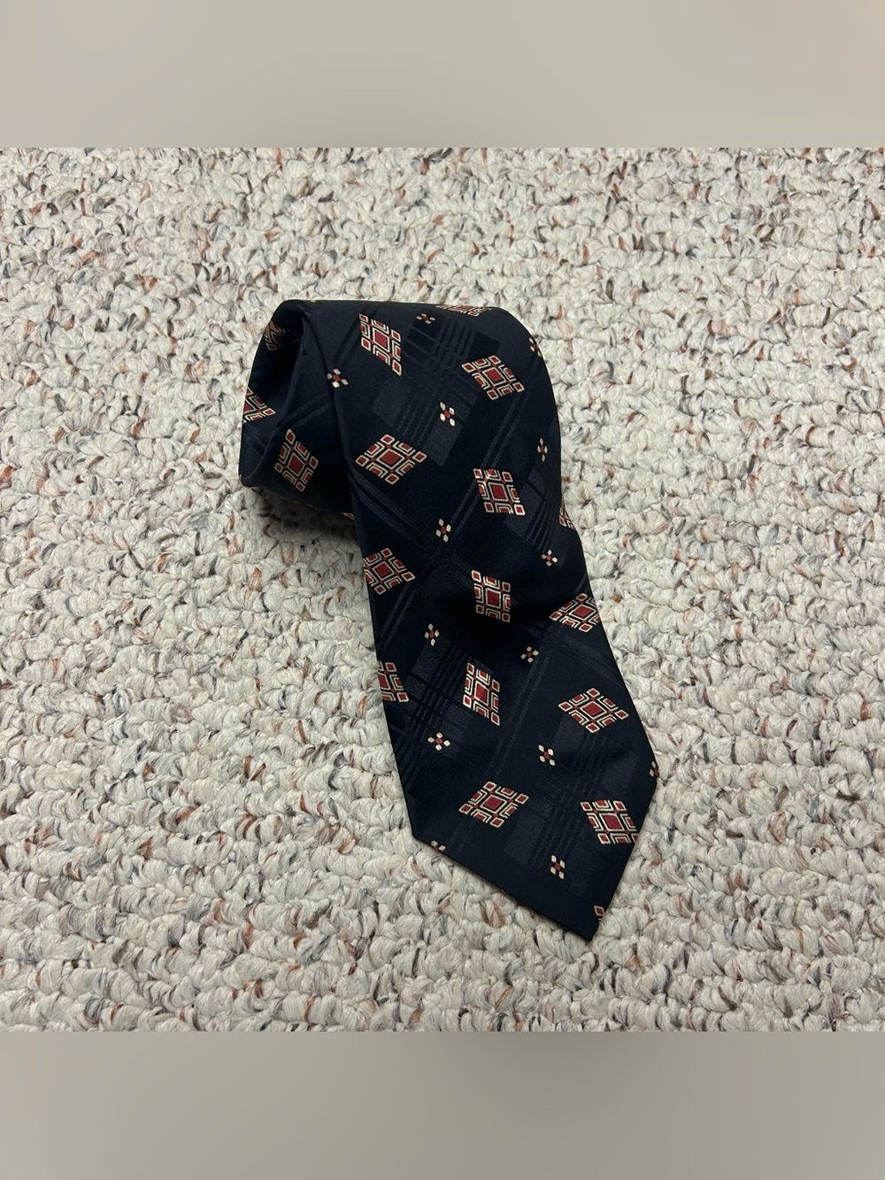 Vintage Polo Ralph Lauren Necktie 100% Silk Handmade Diamond Geometric Pattern